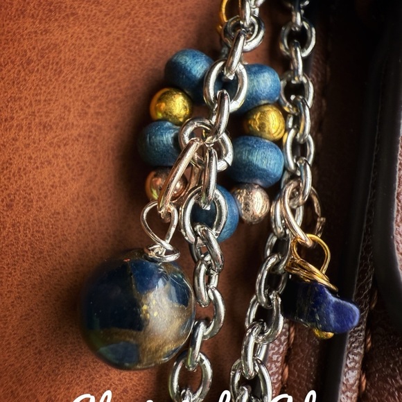 Lapis bag charms necklace Key Holder with Chain Accents - Picture 3 of 5